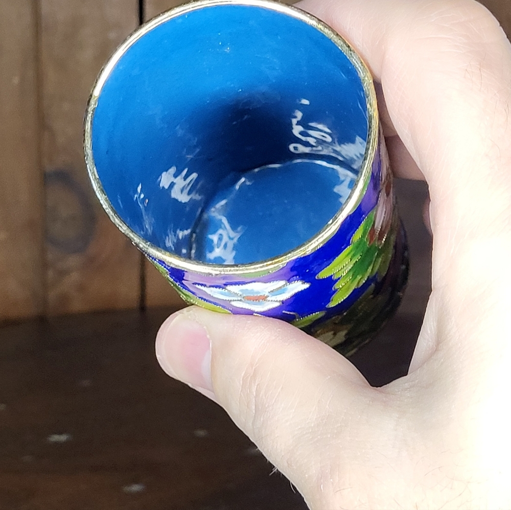 Floral Blue and Green Cloisonné Vase - Picture 10 of 14